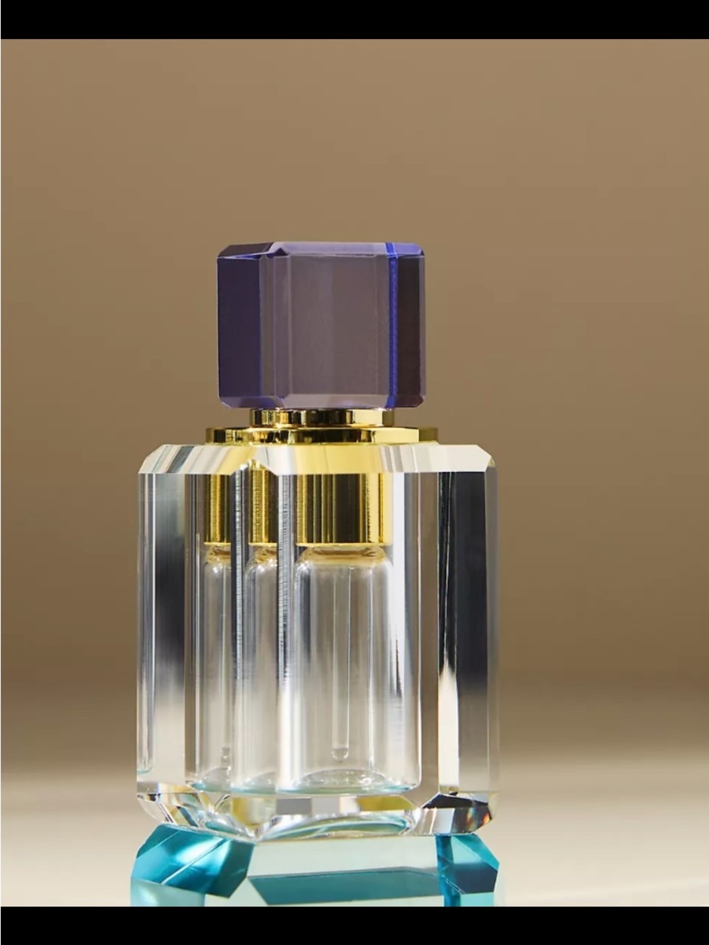 Anthropologie Luxury Faceted Glass Perfume Bottle with Purple Stopper